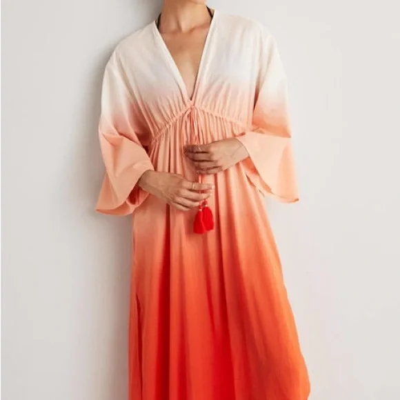 ❌SOLD❌ BODEN Maxi Empire Beach Kaftan Dress Firecracker Dip Dye - Picture 4 of 6